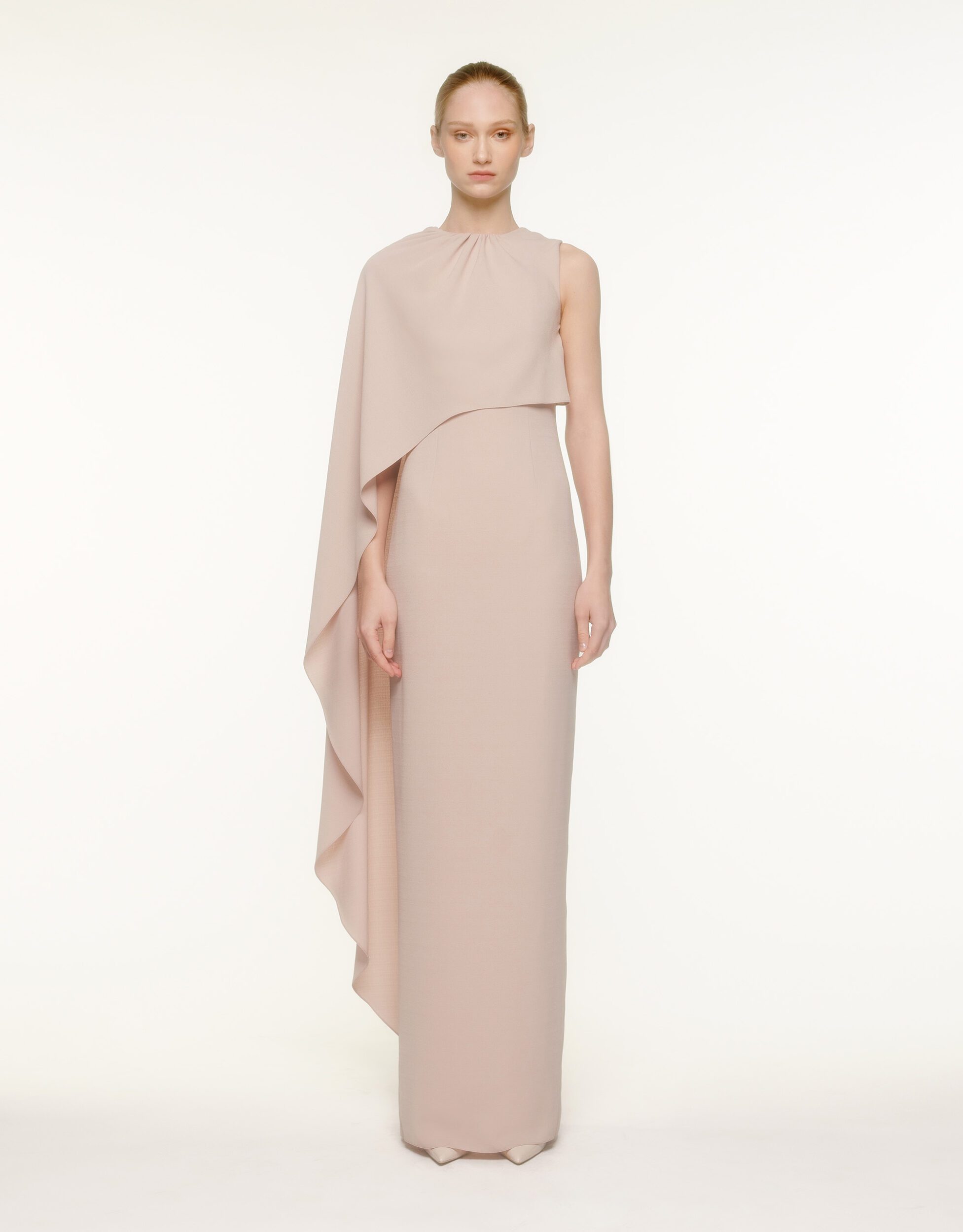 one shoulder cape dress Crepe One-Shoulder Mermaid Dress with Side Cape White / FR 46